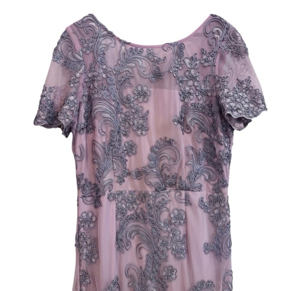 JS Collections Pink and Silver Embroidered Floral Lace Short Sleeve A-line Gown - Picture 10 of 12